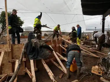 Large Forming Job under Deck: concrete patio and wall work by Redmond Concrete, concrete contractor serving Redmond (photo 1 of 3)