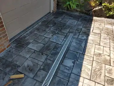 Stamped Walk with Trench Drain by Redmond Concrete, Puget Sound area